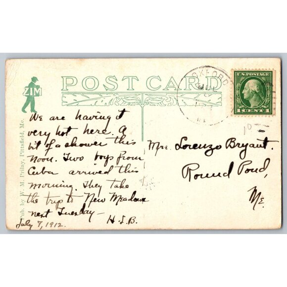 Antique 1912 Oxford Maine Main Street Postcard With Horse & Buggy Scene #1643 - Picture 2 of 2